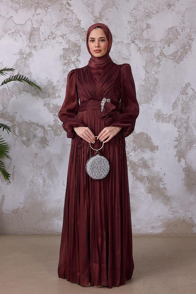 Hulya Keser Claret Red A Line Modest Elegant Formal Dress Wholesale Clothing Elegant