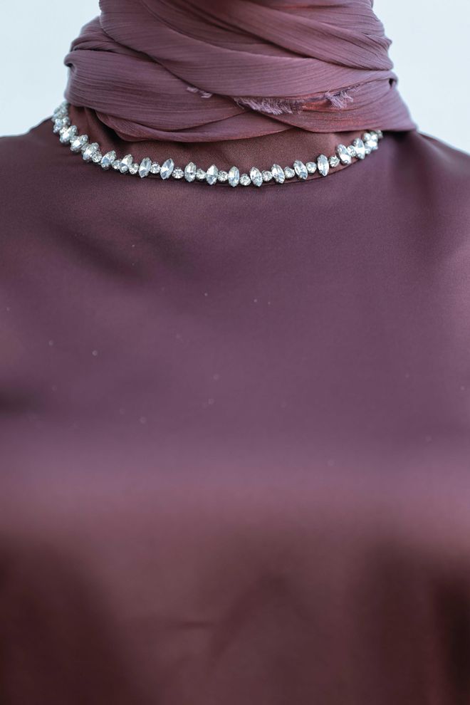 Hulya Keser Brown Elegant A Line Modest Dress Wholesale Clothing Wedding