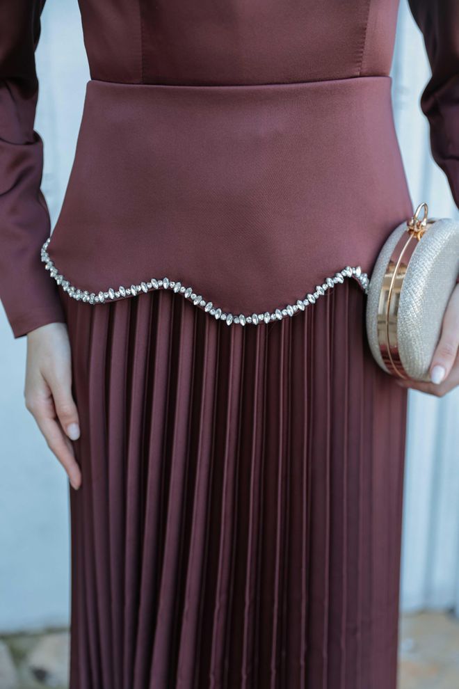 Hulya Keser Brown Elegant A Line Modest Dress Wholesale Clothing 5