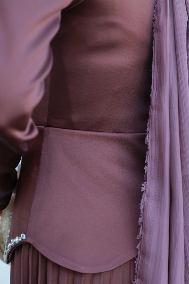 Hulya Keser Brown Elegant A Line Modest Dress Wholesale Clothing Fall