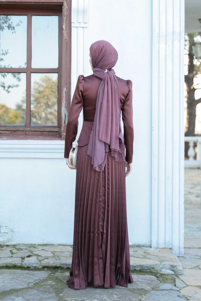 Hulya Keser Brown Elegant A Line Modest Dress Wholesale Clothing Elegant