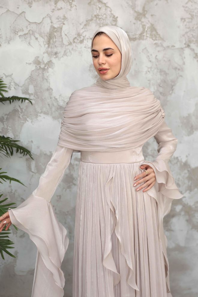 Hulya Keser Μπεζ Κομψό Επίσημο Φόρεμα Με Σιλουέτα A Χονδρικό εμπόριο ενδυμάτων 5