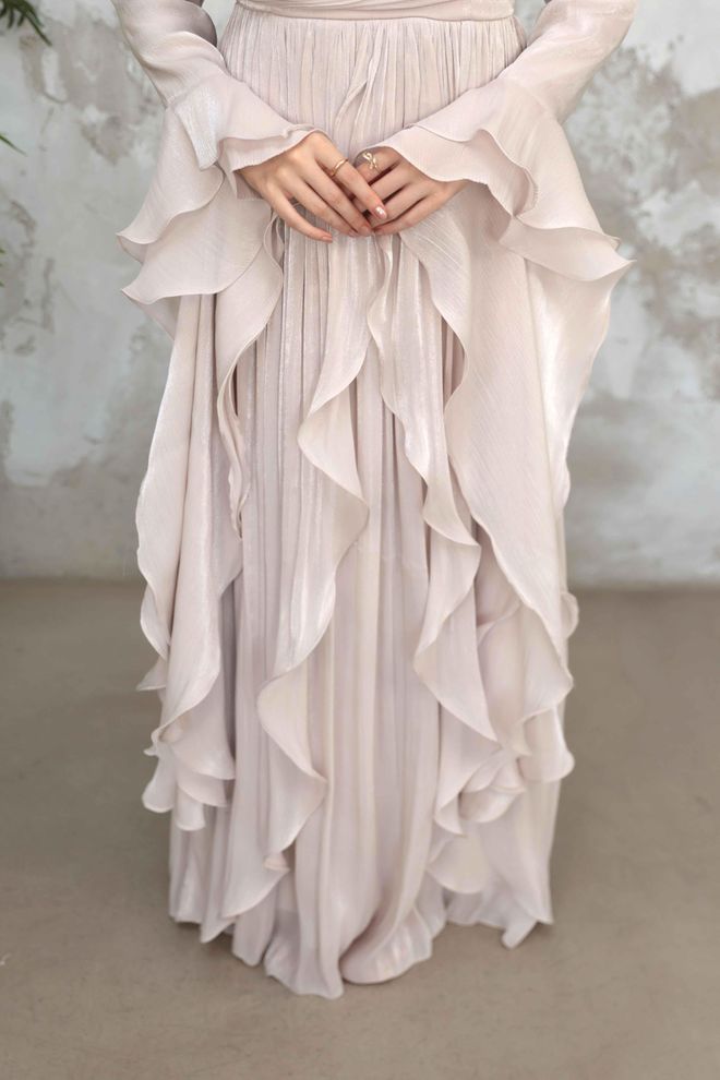 Hulya Keser Μπεζ Κομψό Επίσημο Φόρεμα Με Σιλουέτα A Χονδρικό εμπόριο ενδυμάτων Αποφοίτηση