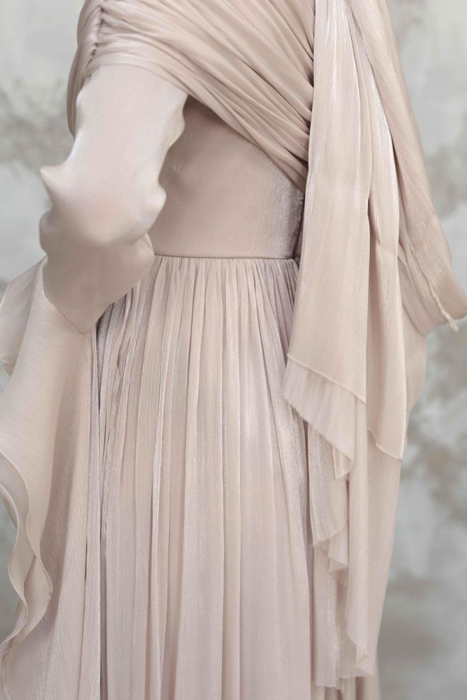 Hulya Keser Μπεζ Κομψό Επίσημο Φόρεμα Με Σιλουέτα A Χονδρικό εμπόριο ενδυμάτων Καλοκαίρι