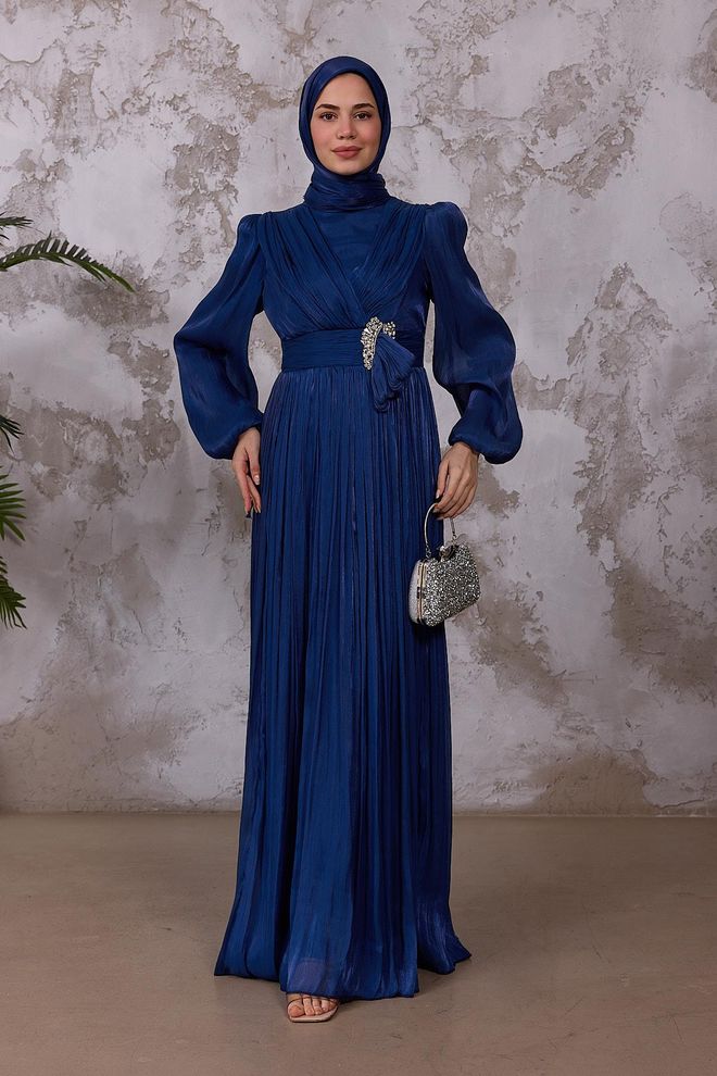 Hulya Keser Granatowy Elegancki Skromny Sukienka W Kształcie Litery A Hurtowa sprzedaż odzieży Skromny