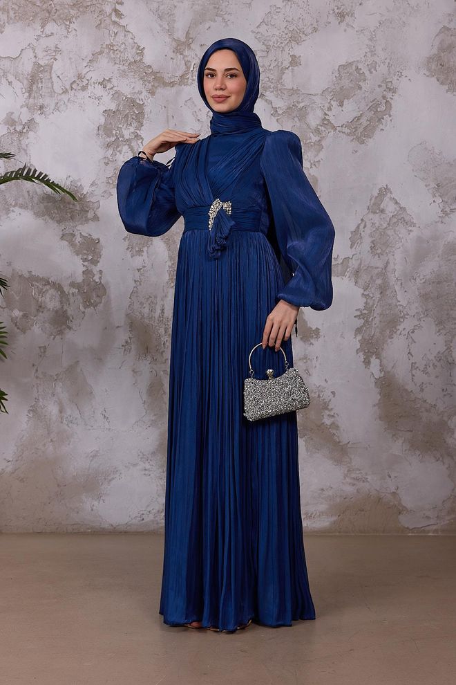 Hulya Keser Navy Blue Elegant Modest A Line Dress Wholesale Clothing 5