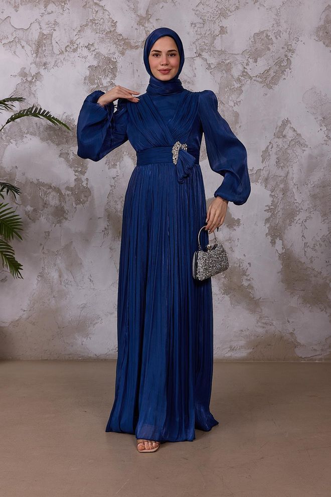 Hulya Keser Navy Blue Elegant Modest A Line Dress Wholesale Clothing 1