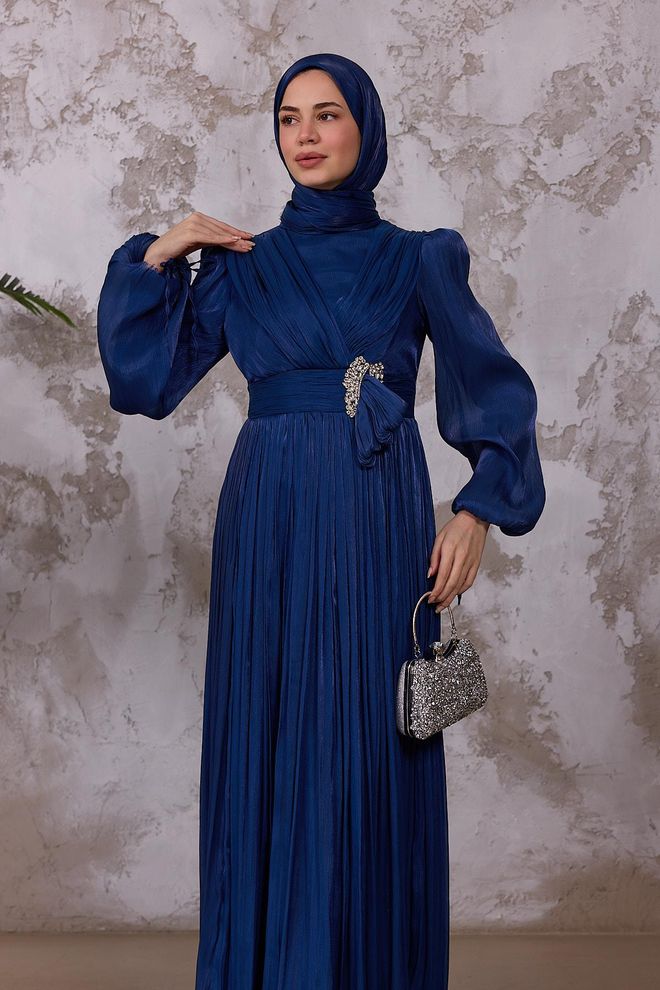 Hulya Keser Navy Blue Elegant Modest A Line Dress Wholesale Clothing Work