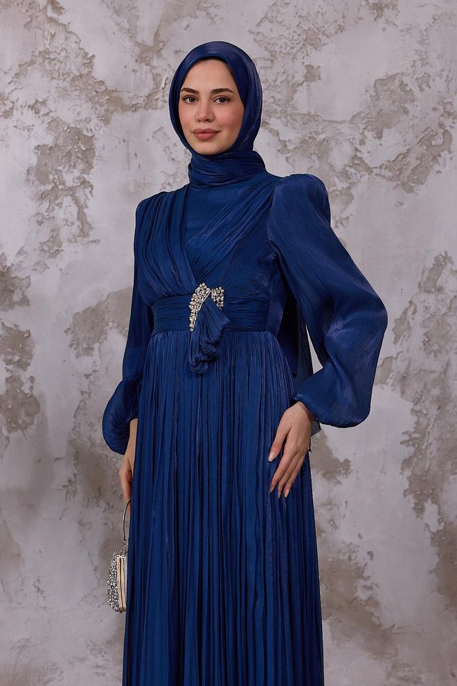 Hulya Keser Navy Blue Elegant Modest A Line Dress Wholesale Clothing Cocktail