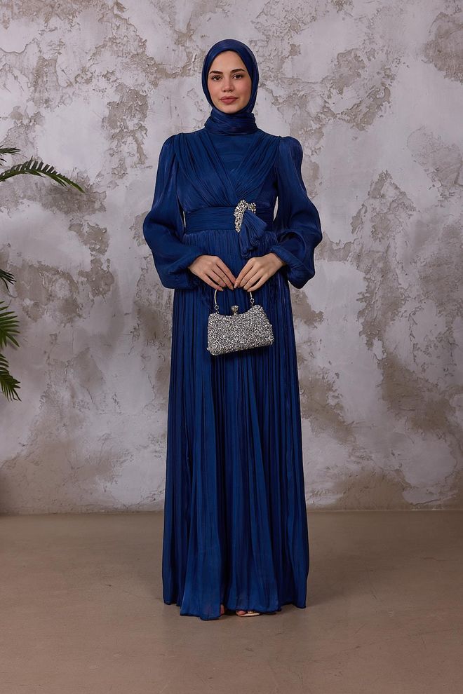 Hulya Keser Navy Blue Elegant Modest A Line Dress Wholesale Clothing Elegant