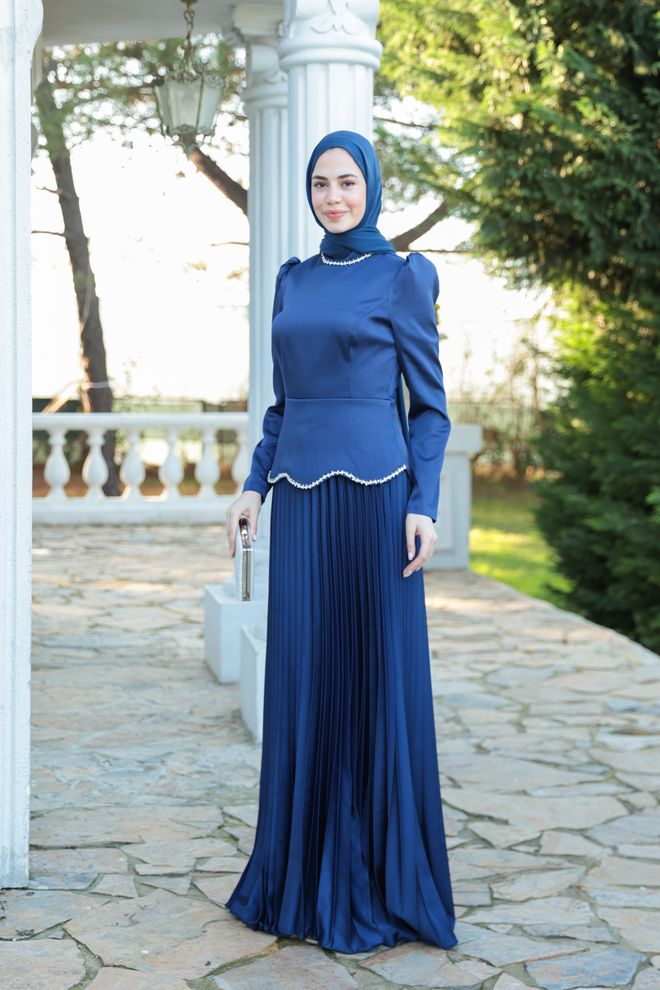 Hulya Keser Navy Blue Modest Elegant Formal Dress Wholesale Clothing Spring