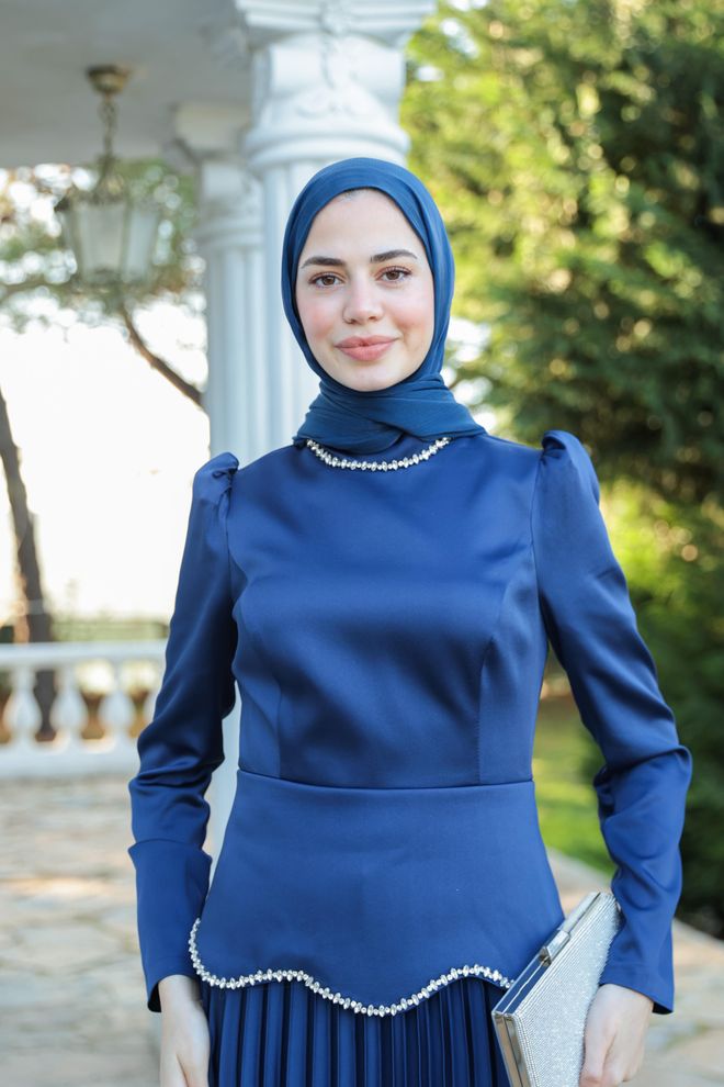 Hulya Keser Navy Blue Modest Elegant Formal Dress Wholesale Clothing 1