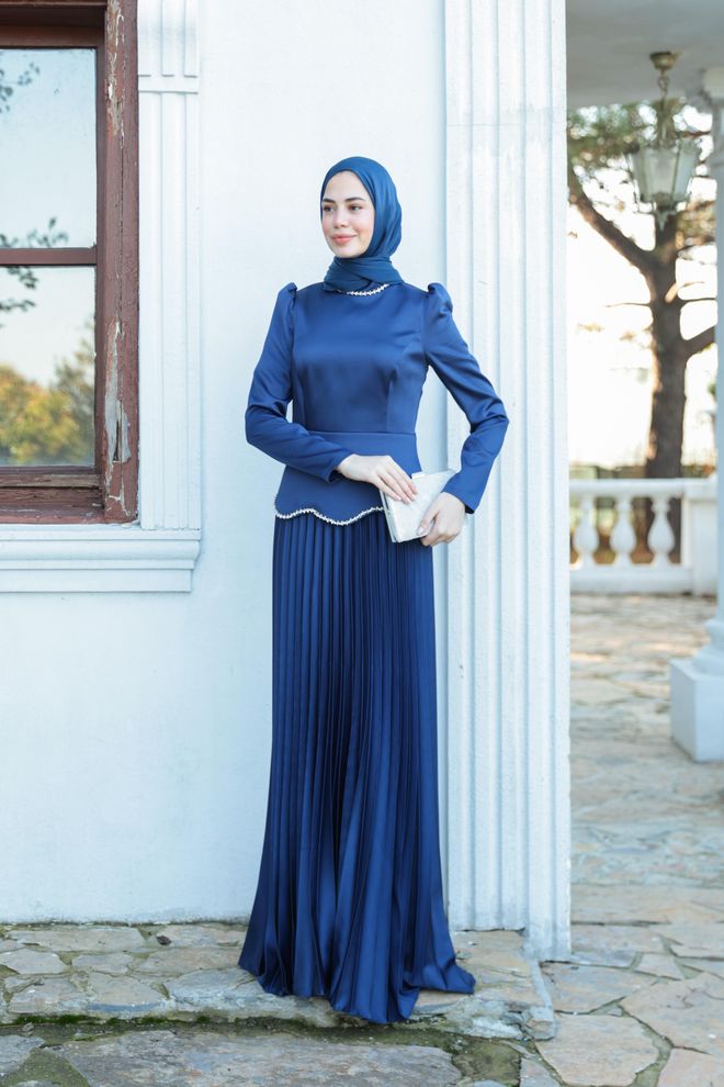 Hulya Keser Navy Blue Modest Elegant Formal Dress Wholesale Clothing Formal