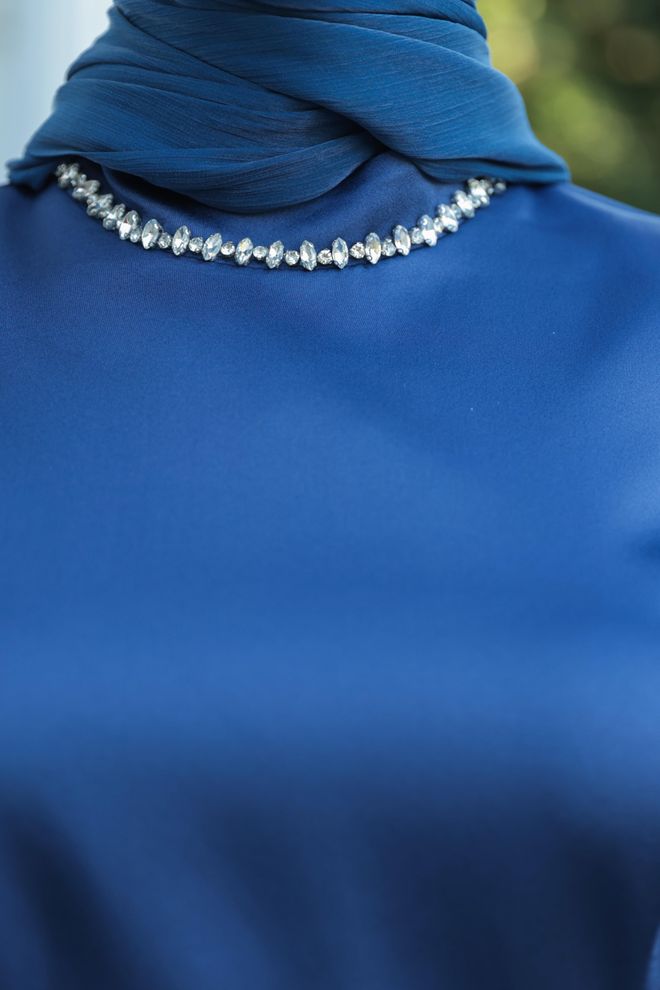 Hulya Keser Navy Blue Modest Elegant Formal Dress Wholesale Clothing Fall