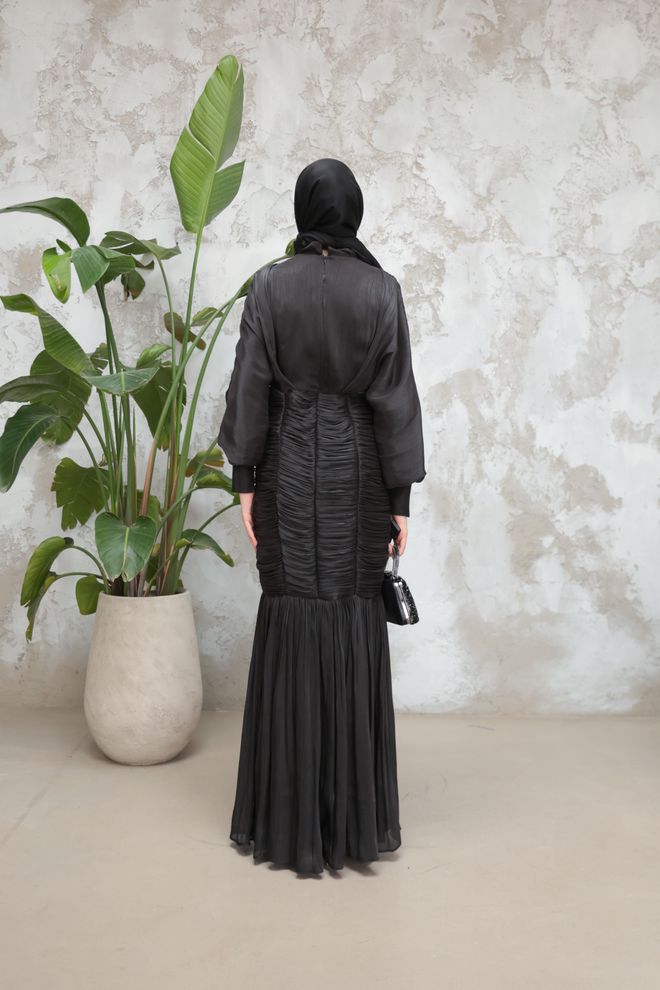 Hulya Keser Elegant Black Fit And Flare Dress With Cowl Neck Wholesale Clothing Dating