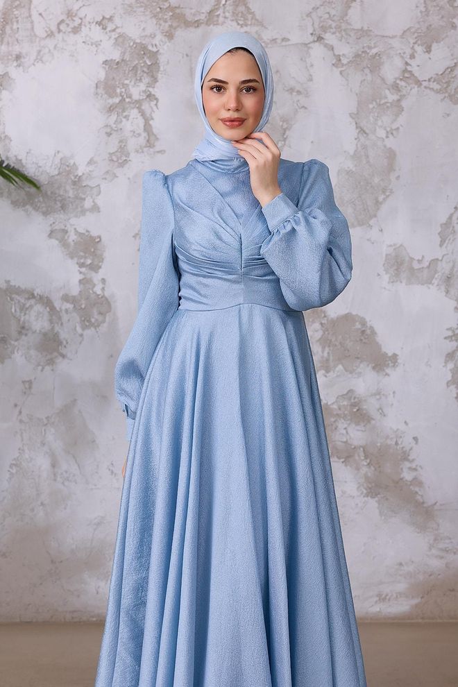 Hulya Keser Blue Modest Elegant Formal Fit And Flare Dress Wholesale Clothing Wedding