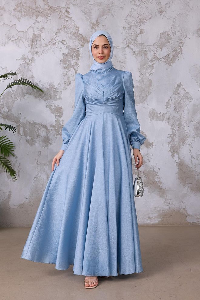 Hulya Keser Blue Modest Elegant Formal Fit And Flare Dress Wholesale Clothing 1