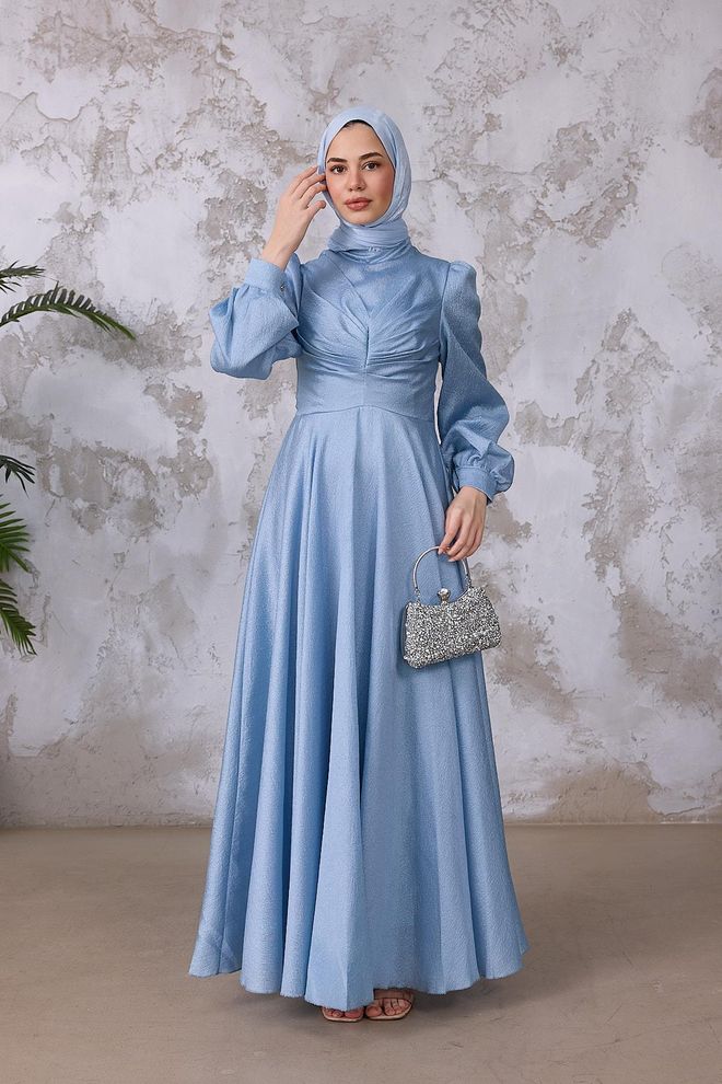 Hulya Keser Μπλε Απλό Κομψό Επίσημο Fit And Flare Φόρεμα Χονδρικό εμπόριο ενδυμάτων Απλό