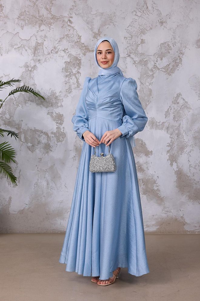 Hulya Keser Blue Modest Elegant Formal Fit And Flare Dress Wholesale Clothing Spring