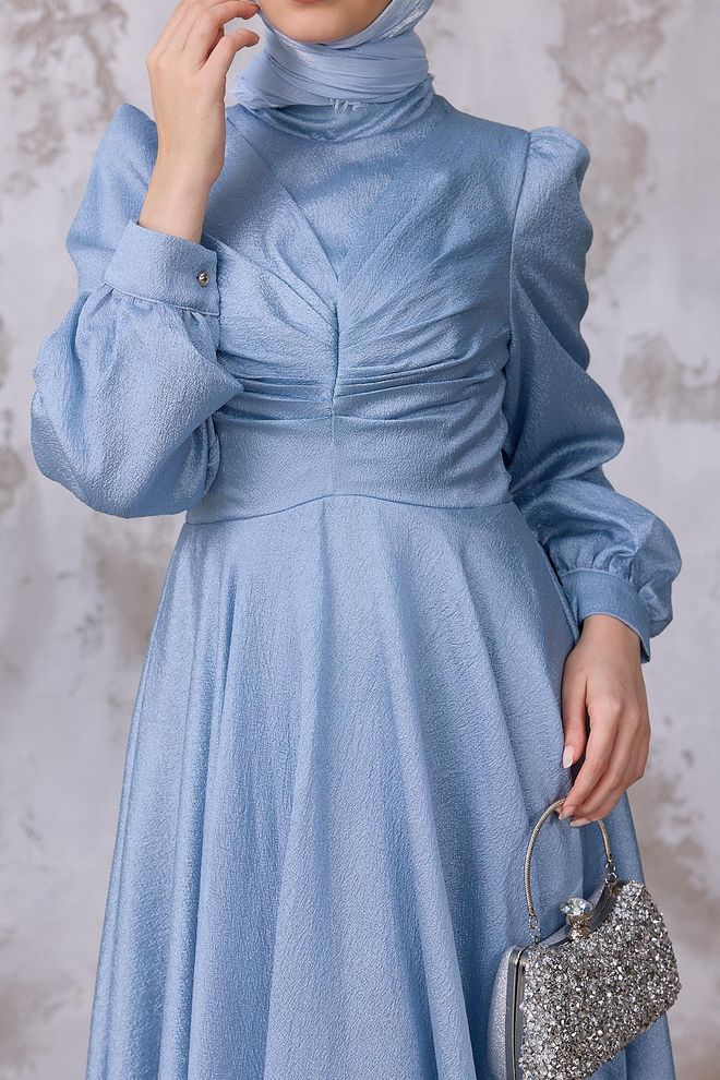 Hulya Keser Blue Modest Elegant Formal Fit And Flare Dress Wholesale Clothing 9