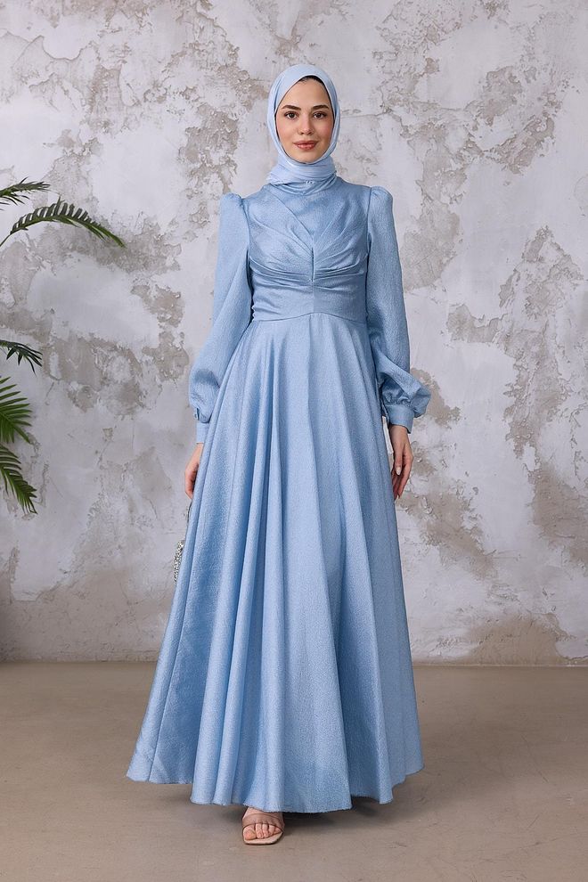 Hulya Keser Blue Modest Elegant Formal Fit And Flare Dress Wholesale Clothing 5