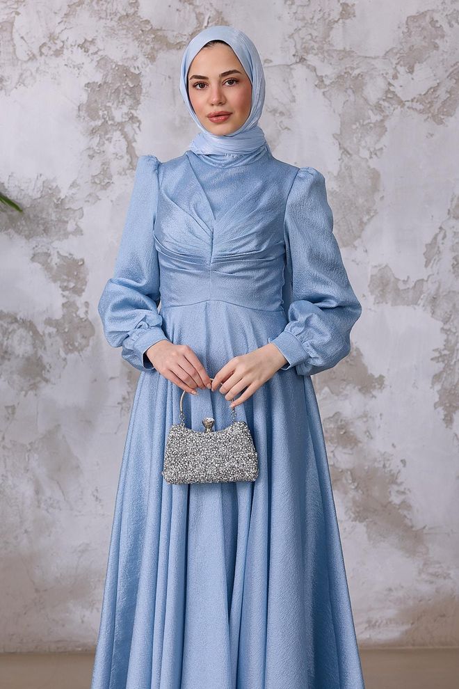 Hulya Keser Blue Modest Elegant Formal Fit And Flare Dress Wholesale Clothing Fall