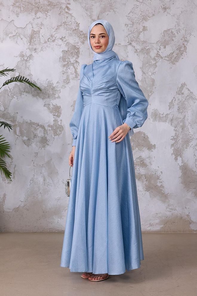 Hulya Keser Blue Modest Elegant Formal Fit And Flare Dress Wholesale Clothing Graduation
