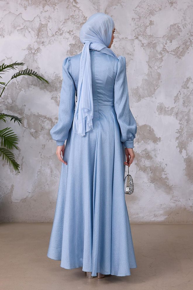 Hulya Keser Blue Modest Elegant Formal Fit And Flare Dress Wholesale Clothing 12