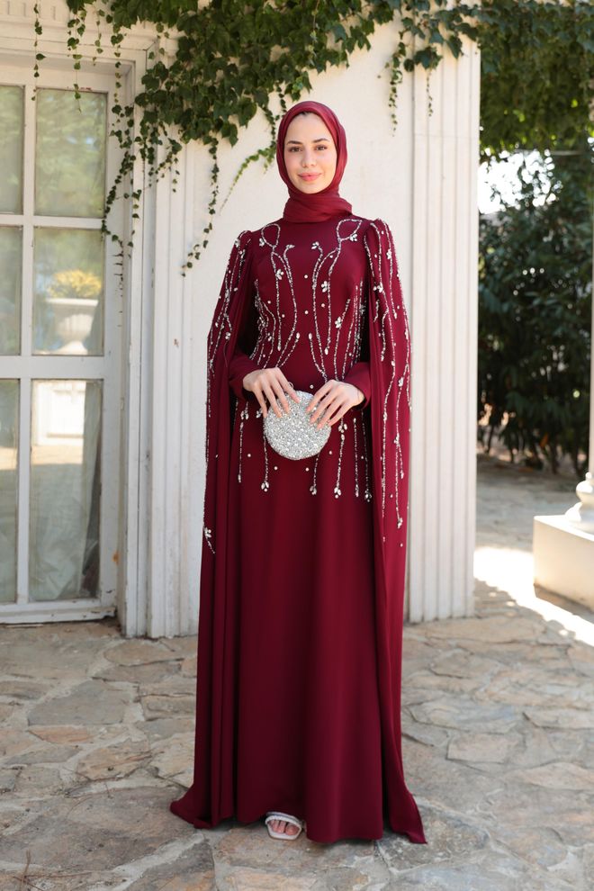 Hulya Keser Vestido Rojo Clarete Ropa al por mayor Modesto