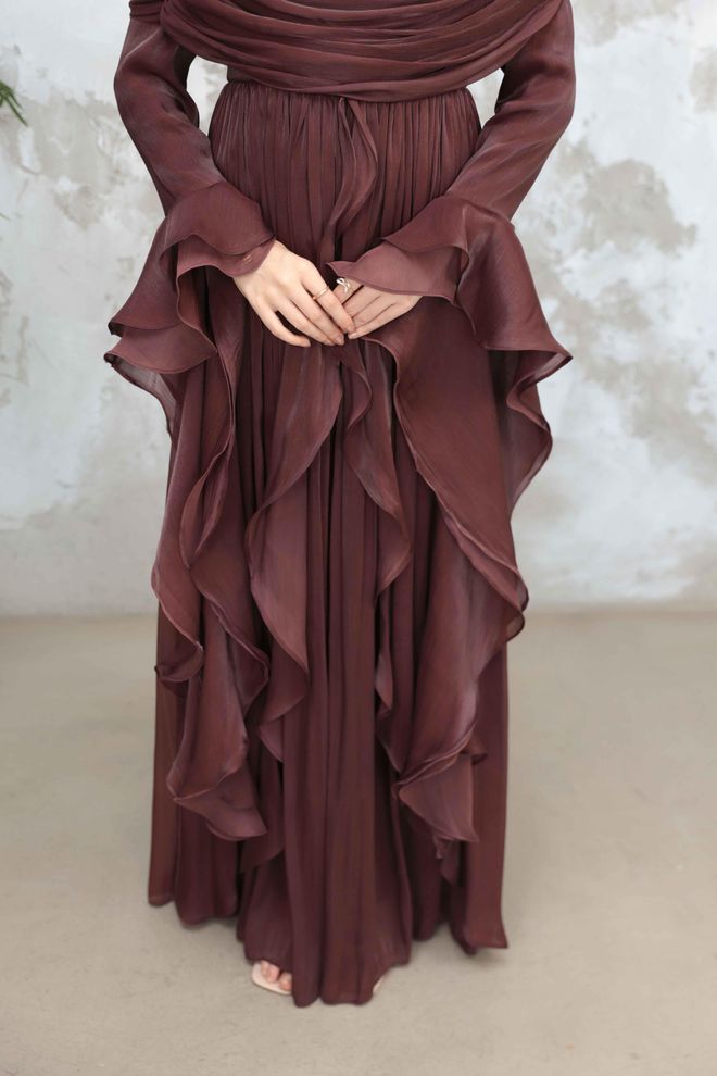 Hulya Keser Elegant Brown Modest Fit And Flare Dress Wholesale Clothing 5
