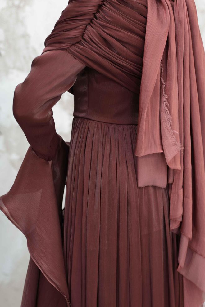 Hulya Keser Elegant Brown Modest Fit And Flare Dress Wholesale Clothing Wedding