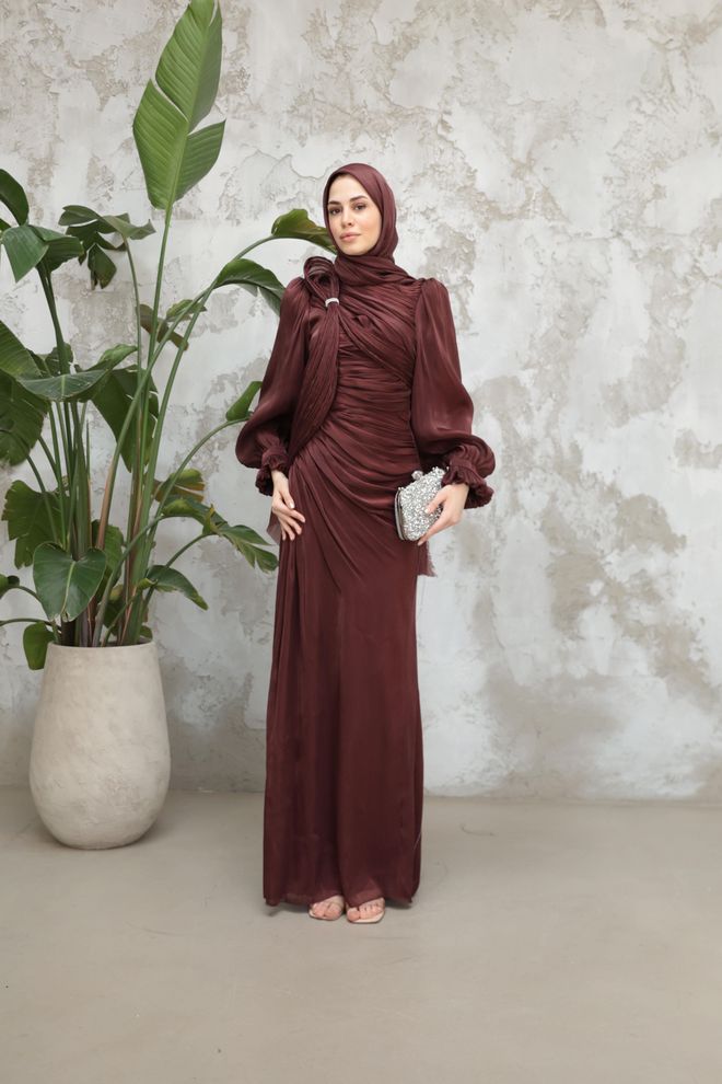 Hulya Keser Bordeauxrot Modest Elegant Formal Mantel Kleid Großhandelskleidung Modest