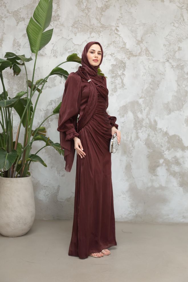 Hulya Keser Claret Red Modest Elegant Formal Sheath Dress Wholesale Clothing Formal