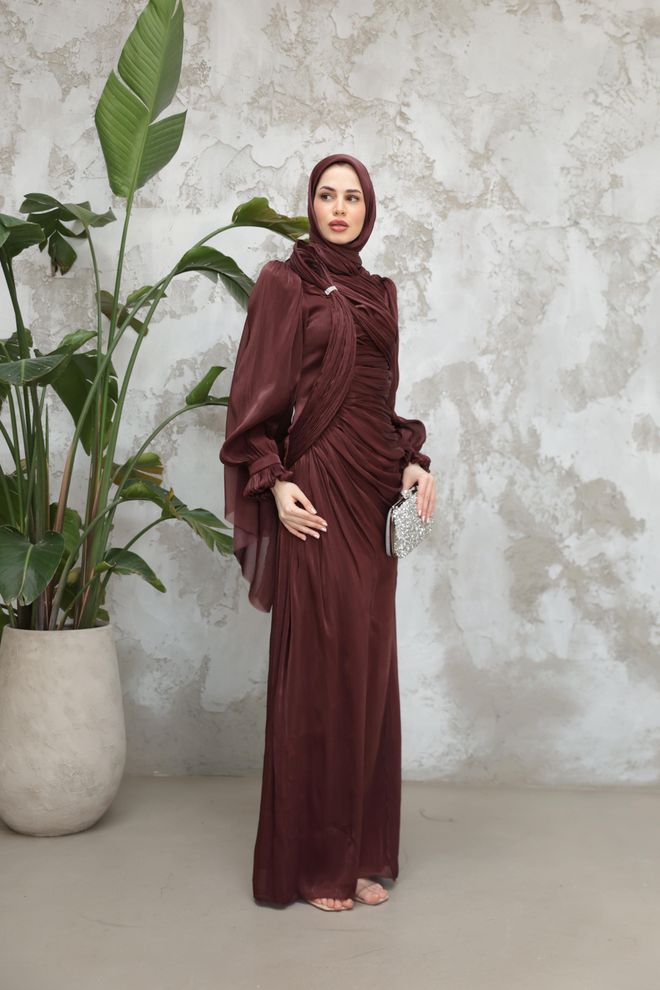 Hulya Keser Claret Red Modest Elegant Formal Sheath Dress Wholesale Clothing Winter