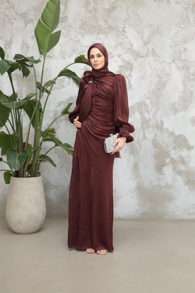Hulya Keser Claret Red Modest Elegant Formal Sheath Dress Wholesale Clothing Christmas