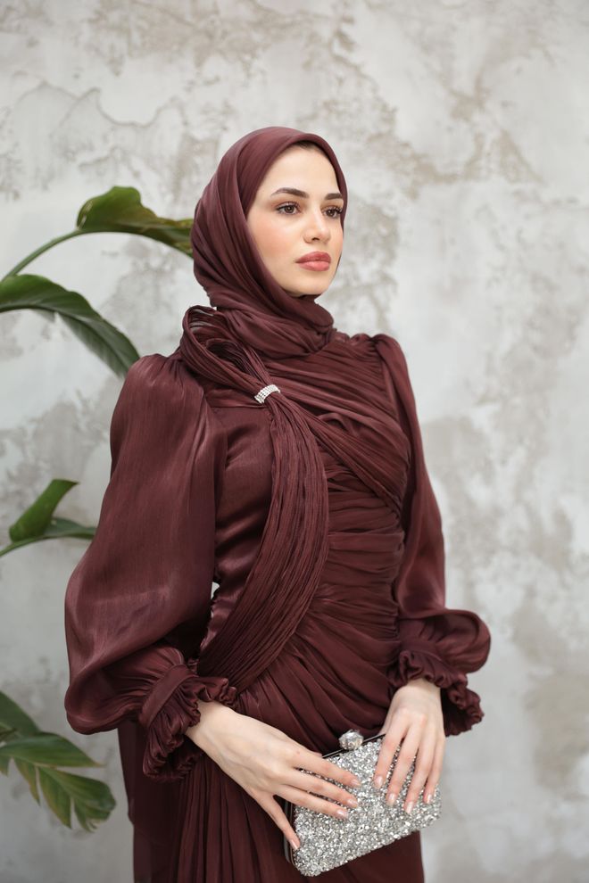 Hulya Keser Claret Red Modest Elegant Formal Sheath Dress Wholesale Clothing 5