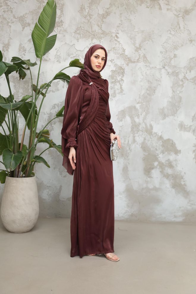 Hulya Keser Claret Red Modest Elegant Formal Sheath Dress Wholesale Clothing Fall