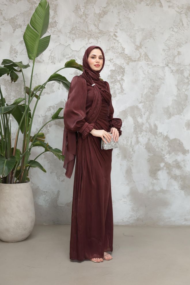 Hulya Keser Claret Red Modest Elegant Formal Sheath Dress Wholesale Clothing Elegant