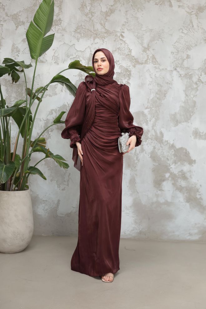 Hulya Keser Claret Red Modest Elegant Formal Sheath Dress Wholesale Clothing 9