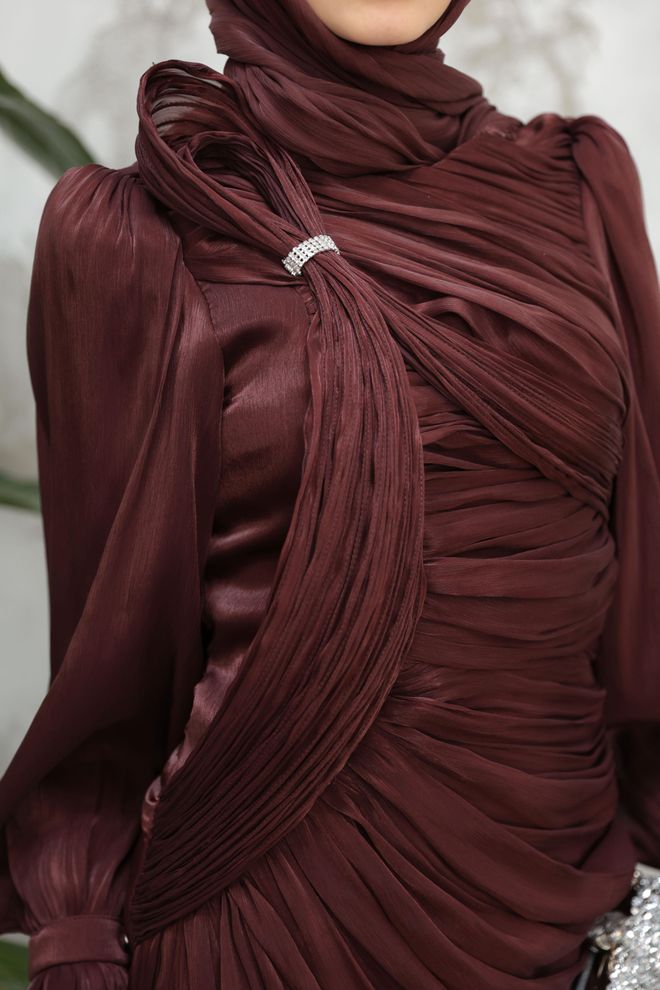 Hulya Keser Claret Red Modest Elegant Formal Sheath Dress Wholesale Clothing 11