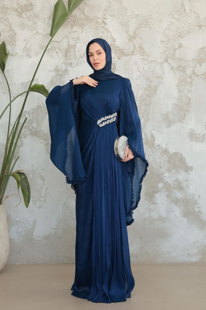 Hulya Keser Elegantna Skromna Mornarsko Plava Etui Haljina Veleprodaja odjeće Skroman