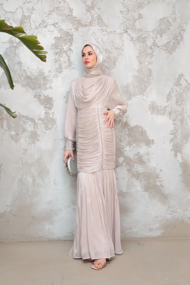 Hulya Keser Beige Modest Elegant Formal Sheath Dress Wholesale Clothing 5