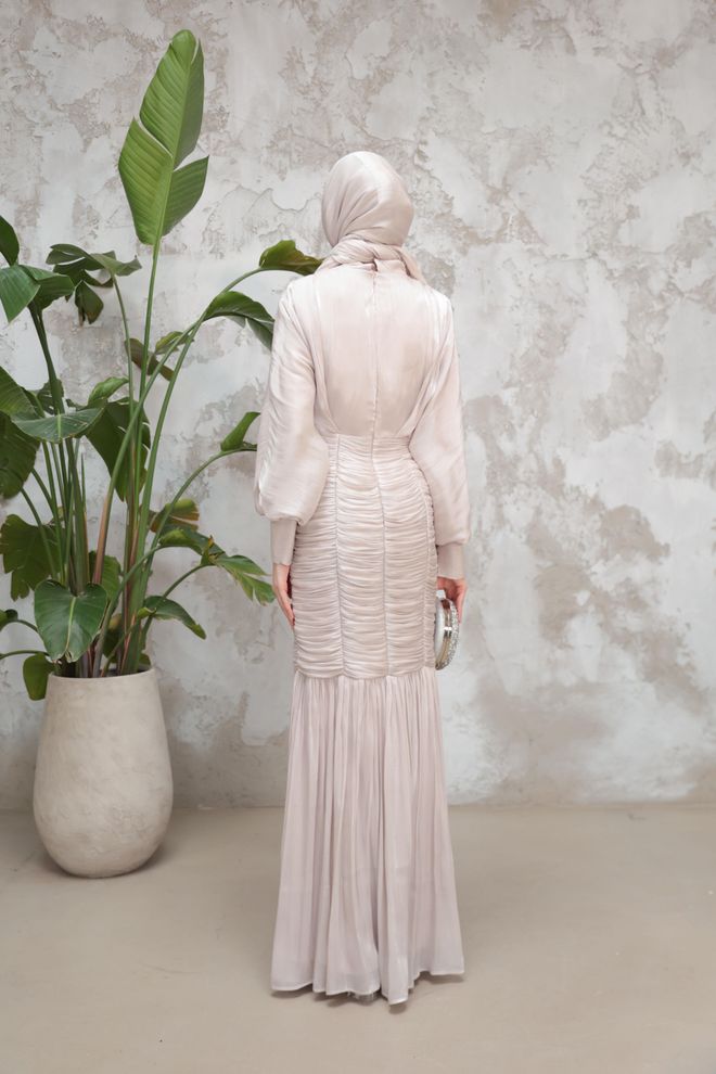 Hulya Keser Beige Modest Elegant Formal Sheath Dress Wholesale Clothing 9