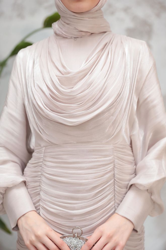 Hulya Keser Beige Modest Elegant Formal Sheath Dress Wholesale Clothing Wedding