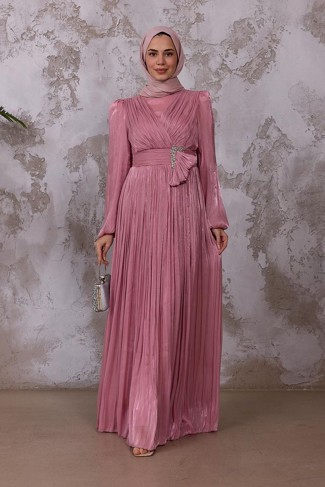 Hulya Keser Pink A Line V Neck Ballon Sleeve Dress Wholesale Clothing Cocktail