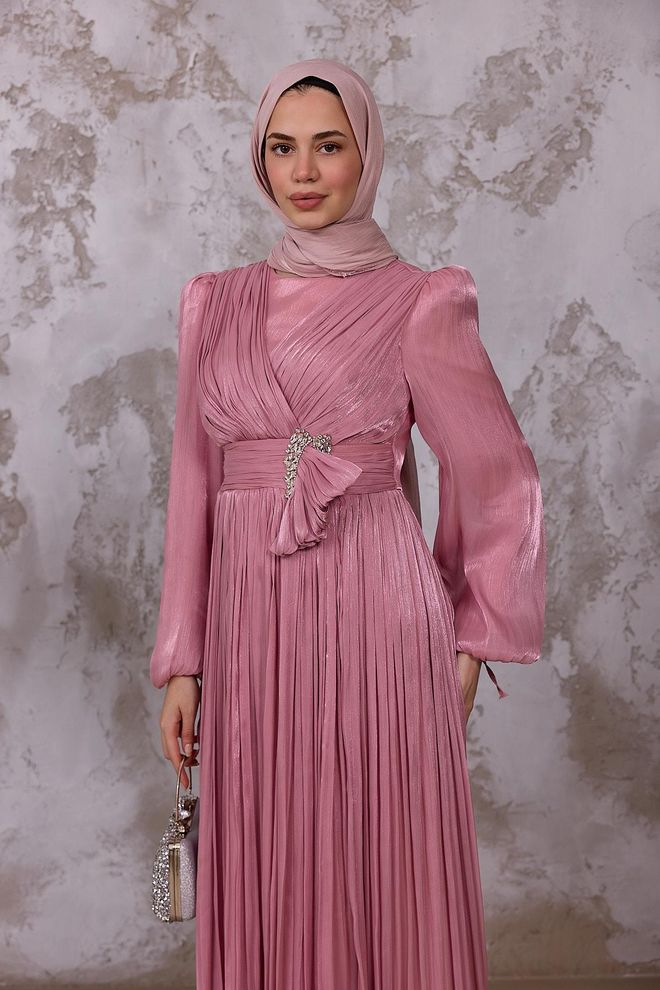 Hulya Keser Pink A Line V Neck Ballon Sleeve Dress Wholesale Clothing Vintage