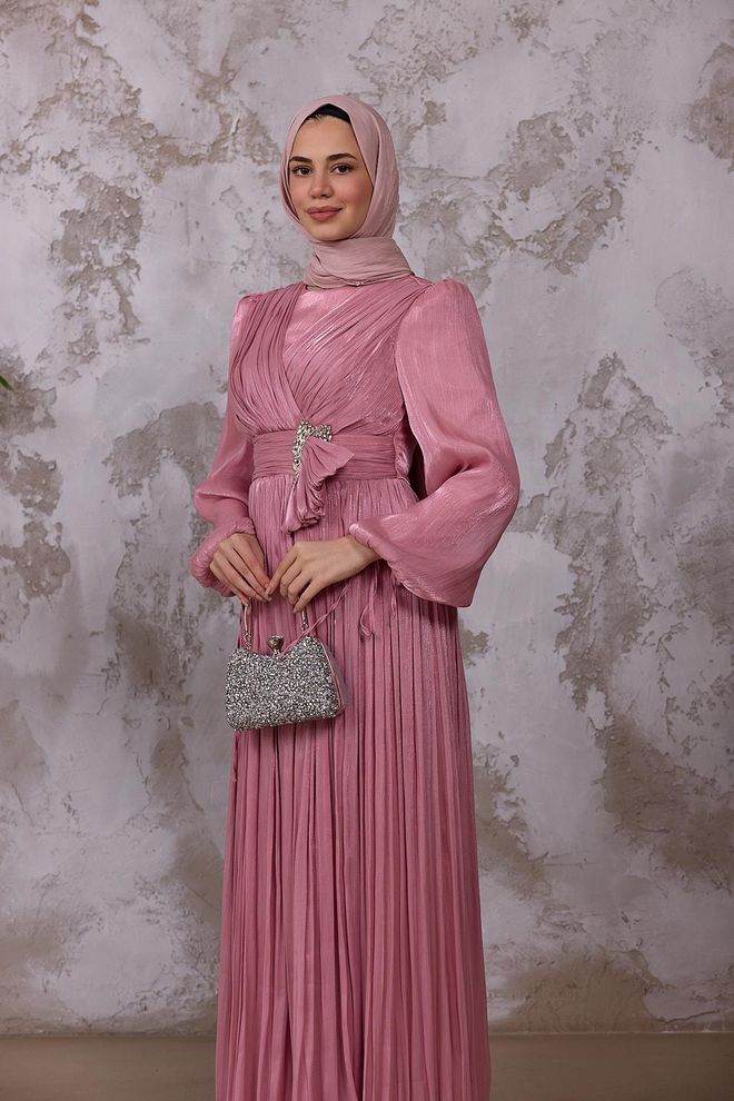 Hulya Keser Pink A Line V Neck Ballon Sleeve Dress Wholesale Clothing Spring