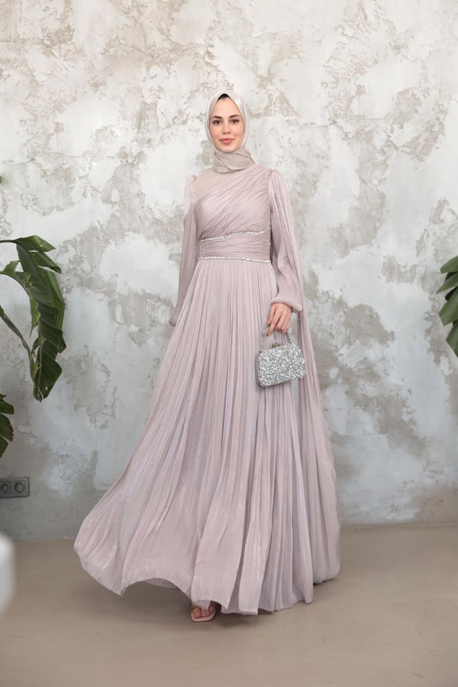 Hulya Keser Beige Modest Fit And Flare Dress Wholesale Clothing Work