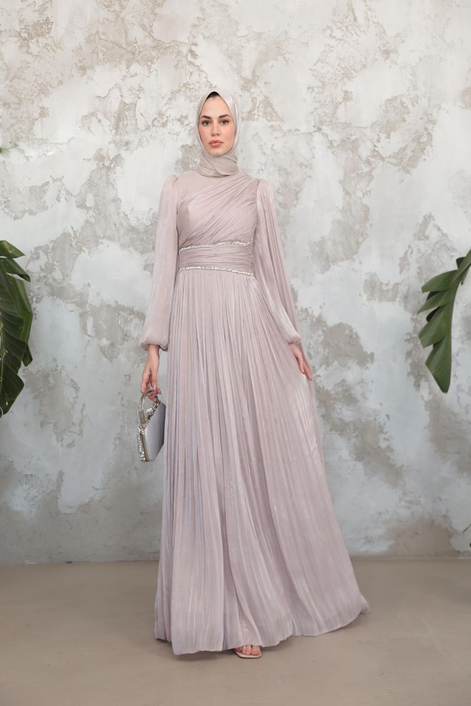 Hulya Keser Beige Modest Fit And Flare Dress Wholesale Clothing Formal