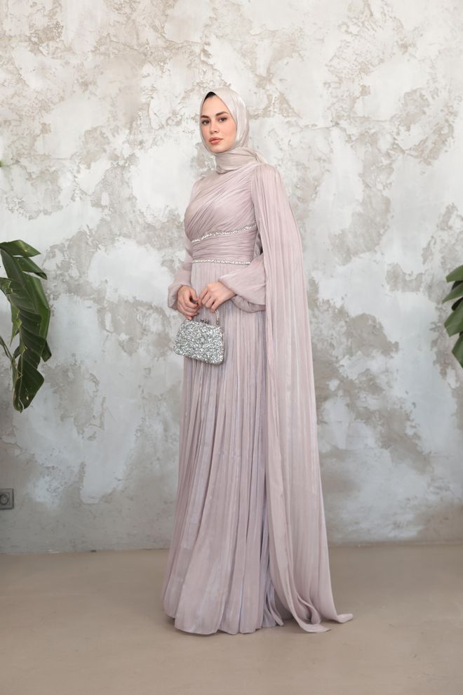 Hulya Keser Beige Modest Fit And Flare Dress Wholesale Clothing Spring